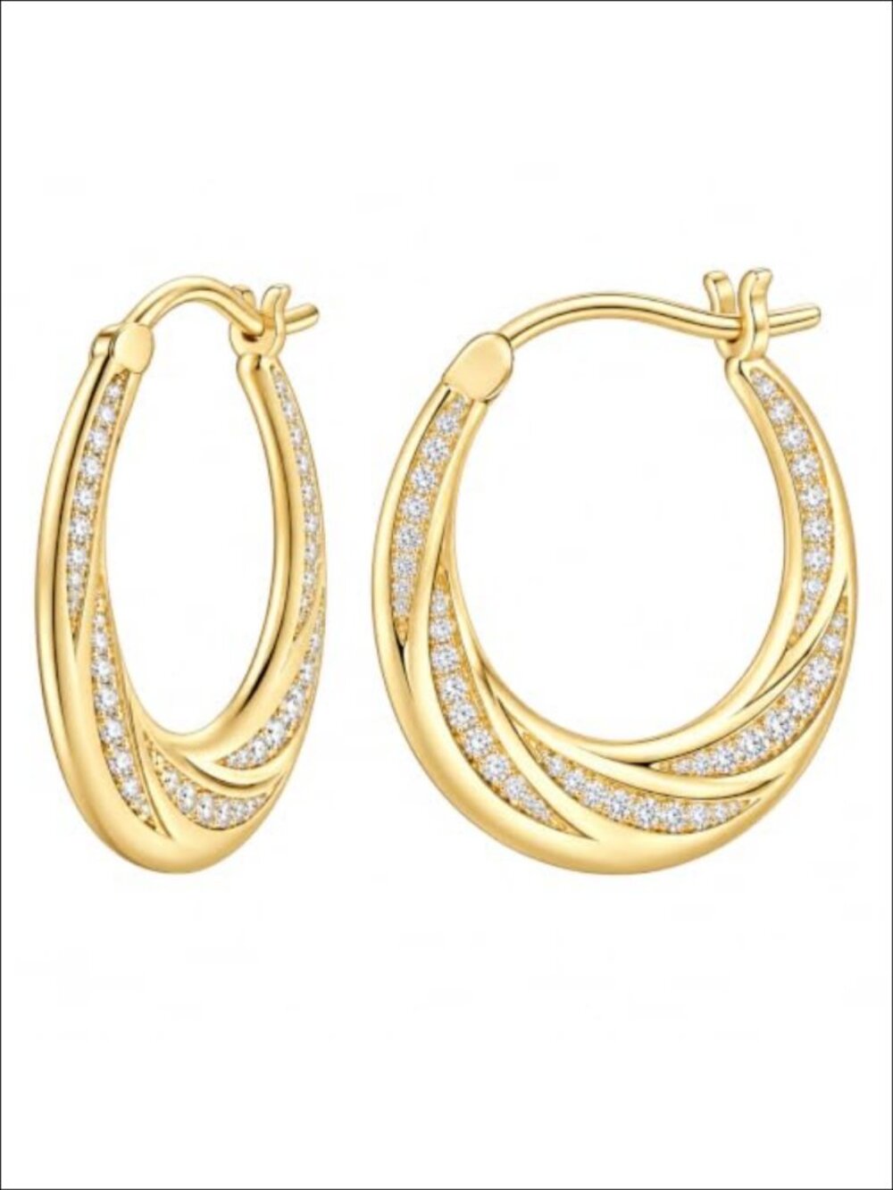 14K Gold Plated Twisted CZ Hoop Earrings Huggie Women Lightweight Hypoallergenic